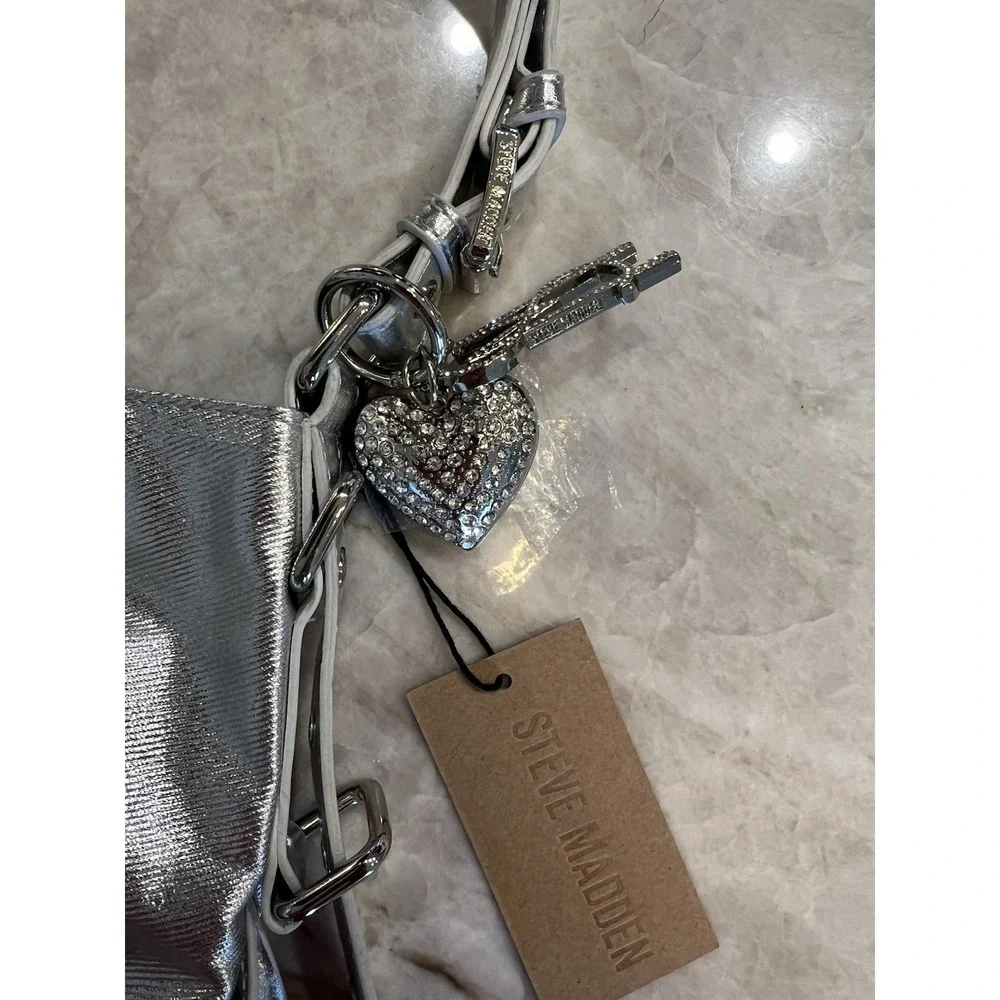 Steve Madden Bcullen Silver Denim Hobo Bag NWT Rhinestone Bling Metallic